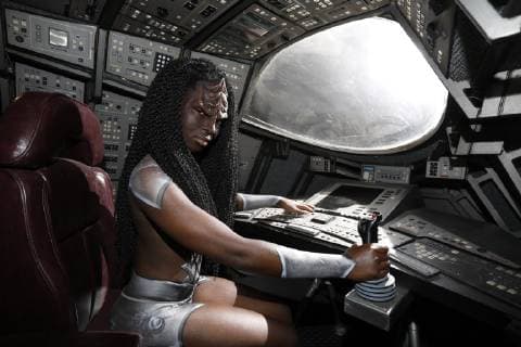 From the FARBKÖRPER Bodypainting Aspekte Kalender 2019 Space Photoshooting with Model Clementine as shuttle pilot in the original shuttlepod from the TV series Star Trek Enterprise at the Filmwelt Center in Bad Münder FARBKÖRPER is a project of the photographer Tschiponnique Skupin and the bodypainter and transformer Enrico Lein which shows the versatility of bodypainting. Foto:xT.xSkupinx xFuturexImage