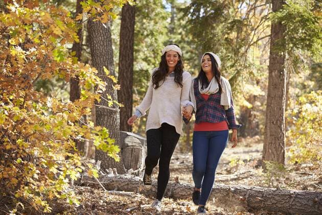  Happy lesbian couple walking in a forest holding hands model released Symbolfoto property released  Copyright: xMonkeybusinessx Panthermedia19376488