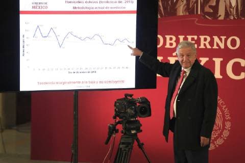 Mexiko, Andres Manuel Lopez Obrador Pressekonferenz January 3, 2019 - EUM20190103NAC04.JPG.CIUDAD DE MEXICO, Presidency Presidencia-AMLO.- 3 de enero del 2019. El presidente Andres Manuel Lopez Obrador durante conferencia matutina e Palacio Nacional, menciona que de acuerdo con cifras oficiales, en los primeros dias del gobierno, hubo una tendencia a la baja en los homicidios dolosos registrados en el pais. Foto: Agencia EL UNIVERSAL MAR.  - ZUMAu78_ 20190103_zaf_u78_002 Copyright: xIrvinxOlivaresx
