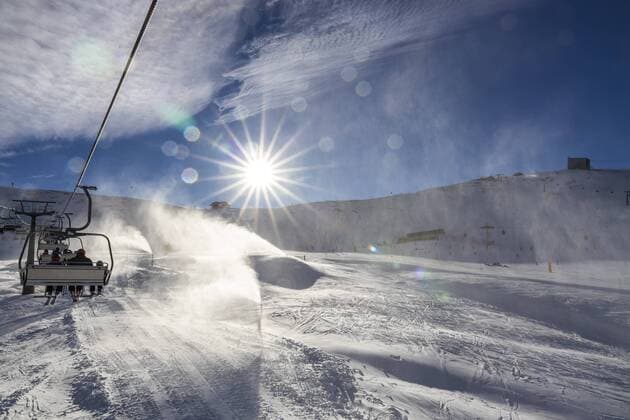 ITA Italy Canazei 27 12 2018 Ski area Val di Fassa in the Dolomiti Superski network in South Tyrol Countless snow cannons Snow-making systems ensure snow reliability
