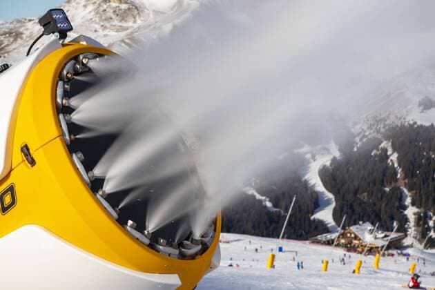 ITA Italy Canazei 27 12 2018 Ski area Val di Fassa in the Dolomiti Superski network in South Tyrol Countless snow cannons Snow-making systems ensure snow reliability