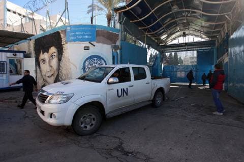 January 10, 2019 - Gaza City, Gaza Strip, Palestinian Territory - Palestinian employees of United Nations Relief and Works Agency (UNRWA) take part in a protest demanding their rights, outside its headquarter office, in Gaza City on January 10, 2019 Gaza City Palestinian Territory - ZUMAap3_ 20190110_zaf_ap3_015 Copyright: xMahmoudxAjjourx