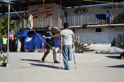 (190110) -- TIJUANA, Jan. 10, 2019 -- A disabled migrant is in a temporary transit center for migrants from Central America in Tijuana, Mexico, Jan. 9, 2019. A large number of migrants from Central America gathered in Mexican border city Tijuana wishing to enter the United States. ) MEXICO-TIJUANA-MIGRATION-CENTRAL AMERICA-U.S. XinxYuewei 