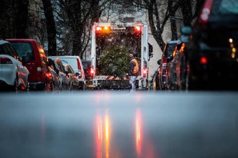 Ein Mann entsorgt Weihnachtsbaeume, aufgenommen in Berlin, 09.01.2019. Berlin Deutschland *** A man disposes of Christmas trees recorded in Berlin 09 01 2019 Berlin Germany Copyright: xFlorianxGaertnerx