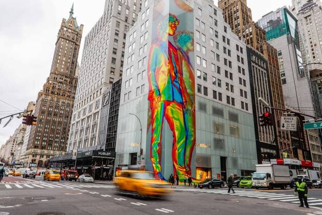 January 10, 2019 - New York, New York, United States - A twelve-story work of art on the Louis Vuitton store faoÂßade marks the launch of the 2019 men s collection on Fifth Avenue on Manhattan Island in New York City in the United States on Thursday. New York United States - ZUMAv122 20190110_zap_v122_006 Copyright: xWilliamxVolcovx