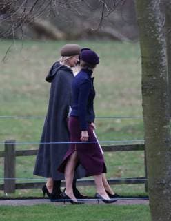 Lady Helen Taylor (grey coat) joined HM Queen Elizabeth II at the St. Mary Magdalene Church Sunday morning service, in Sandringham, Norfolk, on January 13, 2019. 