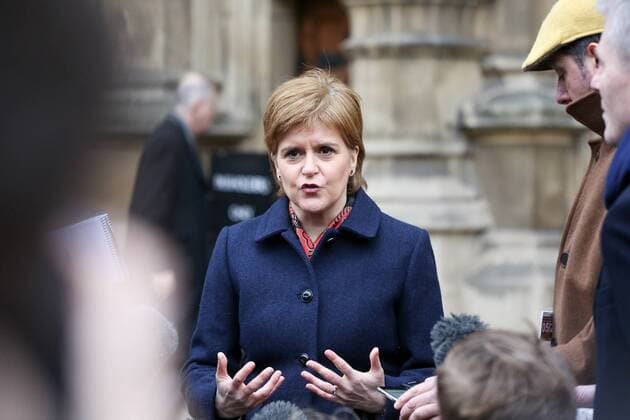 January 16, 2019 - London, United Kingdom - Nicola Sturgeon, First Minister of Scotland is seen speaking with journalists outside Parliament. London United Kingdom - ZUMAs197 20190116_zaa_s197_016 Copyright: xDinendraxHariax