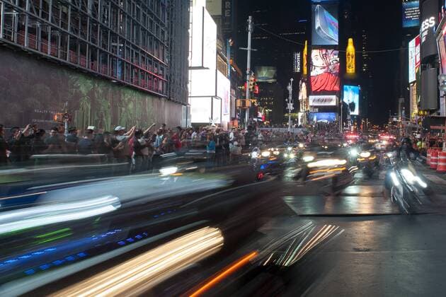 Tourists watching parade in Times Square at night, Manhattan, New York City, New York, USA  Copyright: JérômexGorin B51817130