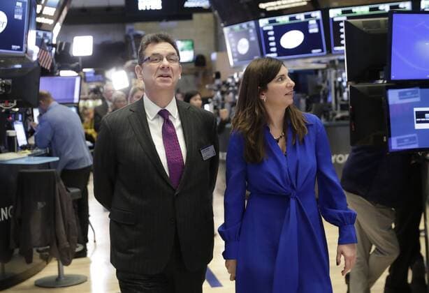 CEO of Pfizer Pharmaceutical company Albert Bourla walks on the floor of the NYSE at the closing bell at the New York Stock Exchange on Wall Street in New York City on January 17, 2019. The Dow Jones Industrial Average closed up 162 points.  NYP20190117112 JOHNxANGELILLO