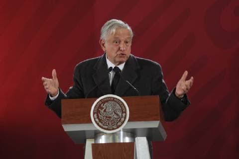 The Mexico s President Andres Manuel Lopez Obrador speaks during a press conference at the National Palace in Mexico City, Mexico, on 19 January 2019. The death toll in the explosion during the theft of gasoline in a pipeline in Tlahuelilpan, in the state of Hidalgo, increased in the last hours from 67 to 73 people after the discovery of new bodies at the scene of the accident and the death of wounded hospitalized. EFE Ciudad de México México  - ZUMAION 38391293st Copyright: xSáshenkaxGutiérrezx