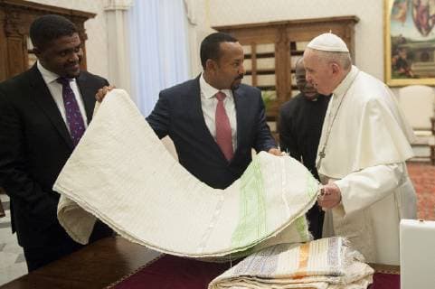 NO FRANCE - NO SWITZERLAND: January 21, 2019 : Pope Francis meets Mr Abiy Ahmed, Prime Minister of the Federal Democratic Republic of Ethiopia during a private audience in the Vatican.  Copyright: xÂ©ALESSIAxGIULIANI CPPx xIPAx xCatholicxPressxPhotox