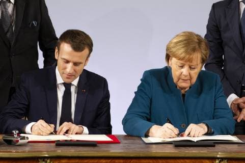 Emmanuel Macron and Angela Merkel at the renewal of the German-French friendship contract in the Aachen Town Hall 22 01 2019 Foto:xR.xSchmiegeltx xFuturexImage