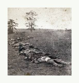 American Civil War: Gathered Together for Burial after the Battle of Antietam, Dead Bodies on the Ground. Photo, Albumen Print  Copyright: LC130701_0024