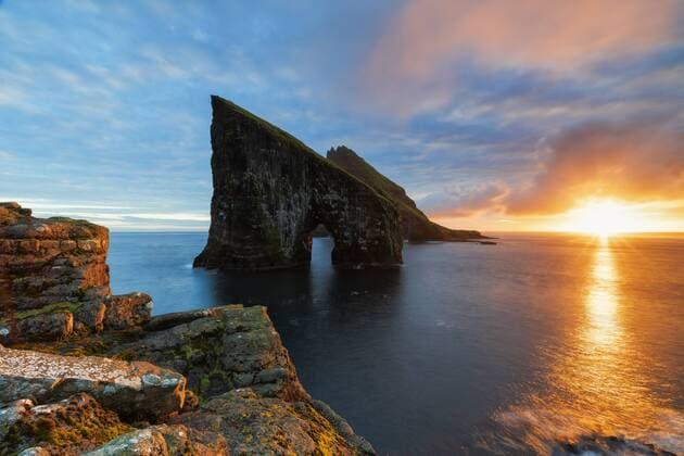Drangarnir at sunset, Vagar island, Faroe Islands, Denmark, Europe Copyright: RobertoxMoiola 1179-3629