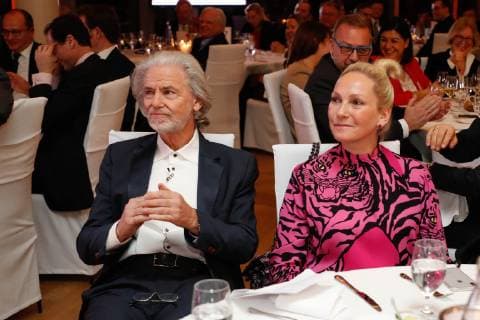 Award winner Dr Hermann Buehllbecker Caroline Dohle at the ISM Award ceremony in Skytower at Koelnmesse