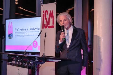 Prizewinner Dr Hermann Buehlbecker sole owner LAAMBERTZ at the ISM Award ceremony in Skytower at Koelnmesse