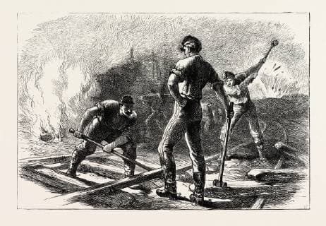 Troops Tearing Up a Railway, American Civil War, United States of America, US, USA, 1870s Engraving  Copyright: LC120324__0538_1