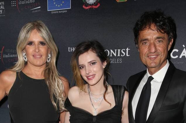 LOS ANGELES, CA - JANUARY 31: Tiziana Rocca, Bella Thorne, Giulio Base, at Filming Italy Day 3 at Harmony Gold Theatre in Los Angeles, California on January 31, 2019. Copyright: xFayexSadoux