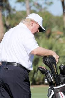 February 11, 2017 - Jupiter, Florida, United States Of America - JUPITER, FL - FEBRUARY 11: (EXCLUSIVE COVERAGE) - NY DALLIES OUT- FRANCE OUT - US President Donald Trump and Japan s Prime Minister Shinzo Abe enjoy playing golf in Florida After reportedly hitting it off in the Oval Office, President Donald Trump and his Japanese counterpart Shinzo Abe teed off on the golf course and discussed US-Asia engagement. on February 11, 2017 in Jupiter, Florida...People: Donald Trump Jupiter United States Of America - ZUMAs214 20170211_zaa_s214_061 Copyright: xSMGx