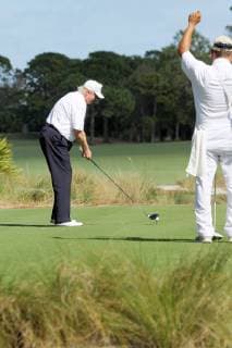 February 11, 2017 - Jupiter, Florida, United States Of America - JUPITER, FL - FEBRUARY 11: (EXCLUSIVE COVERAGE) - NY DALLIES OUT- FRANCE OUT - US President Donald Trump and Japan s Prime Minister Shinzo Abe enjoy playing golf in Florida After reportedly hitting it off in the Oval Office, President Donald Trump and his Japanese counterpart Shinzo Abe teed off on the golf course and discussed US-Asia engagement. on February 11, 2017 in Jupiter, Florida...People: Donald Trump Jupiter United States Of America - ZUMAs214 20170211_zaa_s214_066 Copyright: xSMGx