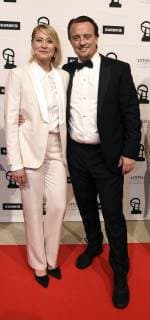 Trine Dyrholm and Niclas Bendixen arrive at the distribution of ROBERT prices in Copenhagen Harbor on Sunday 3 February 2019 Denmark,  Copyright: LiselottexSabroex COP102 spdk20190203-184040-L