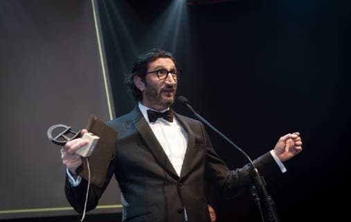 Fares Fares receives a Robert for best male supporting role for his role in the film Journal 64 at the ceremony in Copenhagen Harbor Sunday February 3, 2019 Copenhagen Denmark,  Copyright: Scanpix LiselottexSabroex COP102 spdk20190203-194029-L