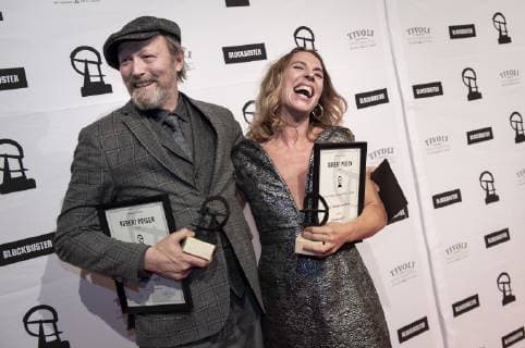 Ann Eleonora Joergensen and Lars Mikkelsen receive a Robert for best female lead in a TV series and best male lead in a television series for their roles in the Lords Roads II at the Robert award ceremony in Copenhagen Harbor on February 3, 2019 Copenhagen Denmark,  Copyright: Scanpix LiselottexSabroex COP102 spdk20190203-200133-L