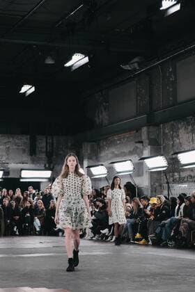 A model walking the runway during the Cecilie Bahnsen Fall 2019 show during Copenhagen Fashion Week in Denmark - Jan 31, 2019 - CPHFW: Cecilie Bahnsen Fall 2019, Copenhagen Denmark  Copyright: xZachxDoddsx h_00577299