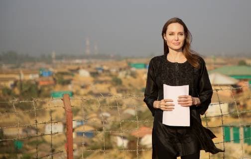 February 5, 2019 - Cox S Bazar, Bangladesh - US actress, filmmaker and humanitarian Angelina Jolie, a special envoy for the United Nations High Commissioner for Refugees (UNHCR), addresses a press conference after her visit to the Kutupalong camp for Rohingya refugees in Ukhia in southern Bangladesh on February 5, 2019. - Hollywood superstar Angelina Jolie visited a Rohingya refugee camp in Bangladesh on February 5 ahead of a new UN appeal for nearly one billion dollars to look after the refugee influx. Cox s Bazar Bangladesh  - ZUMAn230 20190205_zaa_n230_141 Copyright: xSonyxRamanyx