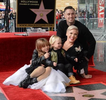 Singer and songwriter Pink, whose real name is Alecia Beth Moore, is joined by her husband Carey Hart and their daughter Willow Sage Hart and son Jameson Moon Hart during an unveiling ceremony honoring her with the 2,656th star on the Hollywood Walk of Fame in Los Angeles on February 5, 2019.  LAP2019020508 JIMxRUYMEN