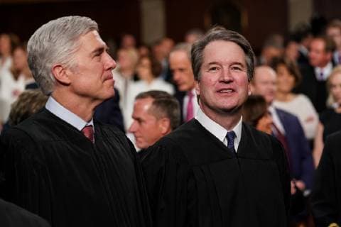 FEBRUARY 5, 2019 - WASHINGTON, DC: Supreme Court Neil Gorsuch, left, and Brett Kavanaugh at the Capitol in Washington, DC on February 5, 2019. Copyright: xDougxMillsx