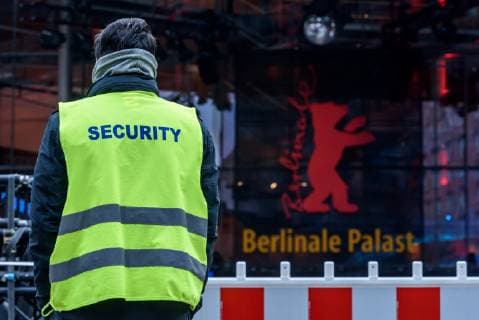 Laying of the red carpet which was produced this year in an environmentally friendly way in front of the Berlinale Palast at Potsdamer Platz on the occasion of the 69th International Film Festival Berlin snapshot photography F Boillot