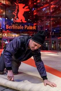 Laying of the red carpet which was produced this year in an environmentally friendly way in front of the Berlinale Palast at Potsdamer Platz on the occasion of the 69th International Film Festival Berlin snapshot photography F Boillot