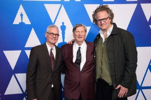 February 4, 2019 - Beverly Hills, California, U.S. - Oscar nominees CALEB DESCHANEL and FLORIAN HENCKEL VON DONNERSMARCK with Academy President John Bailey at the Oscar Nominee Luncheon held at the Beverly Hilton. Beverly Hills U.S. - ZUMAz03_ 20190204_sha_z03_430 Copyright: xPhilxMcCartenx