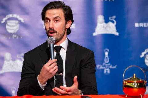 Actor Milo Ventimiglia answers questions at a press conference after being honored as the Harvard University Hasty Pudding Theatricals 2019 Man of the Year at Harvard University in Cambridge, Massachusetts on February 8, 2019.  BOS20190208106 MATTHEWxHEALEY