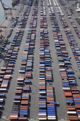 Cargo containers in a row at commercial dock Cargo containers in a row at commercial dock,Seattle, Washington, USA  48852
