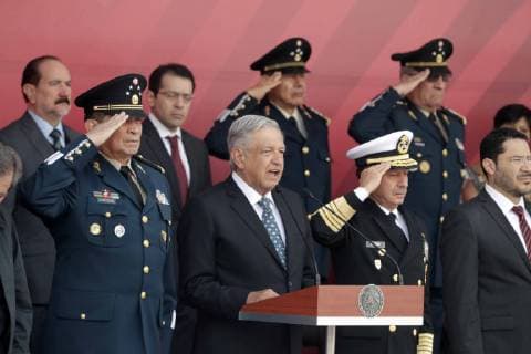 February 9, 2019 - EUM20190209NAC05.JPG .CIUDAD DE MEXICO. AnniversaryAniversario-Marcha de la Lealtad.- 9 de febrero de 2019. El presidente Andres Manuel Lopez Obrador encabeza la conmemoracion del 106 aniversario de la Marcha de la Lealtad en el Castillo de Chapultepec. Lo acompanan Luis Cresencio Sandoval, secretario de la Defensa Nacional; Jose Rafael Ojeda, titular de la Semar; y Marti Batres, presidente de la mesa directiva en la Camara de Senadores. Foto: Agencia EL UNIVERSALLuis CortesEELG  - ZUMAu78_ 20190209_zaf_u78_005 Copyright: xElxUniversalx