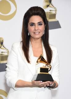 Emily Lazar appears backstage with her award for Best Engineered Album, Non-Classical for Colors , during the 61st annual Grammy Awards held at Staples Center in Los Angeles on February 10, 2019.  LAP2019021094 GREGGxDEGUIRE