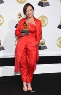 Claudia Brant appears backstage with her award for Best Latin Pop Album for Sincera, during the 61st annual Grammy Awards held at Staples Center in Los Angeles on February 10, 2019.  LAP20190210143 GREGGxDEGUIRE