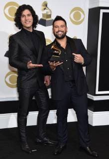Dan + Shay appear backstage with their award for Best Country Duo Group Performance, during the 61st annual Grammy Awards held at Staples Center in Los Angeles on February 10, 2019.  LAP201902101001 GREGGxDEGUIRE
