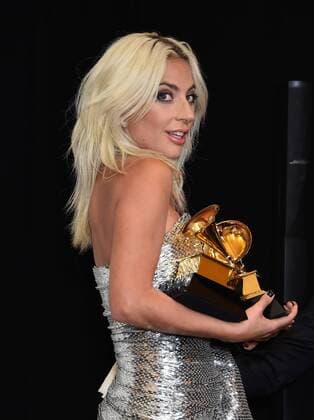 Lady Gaga appears backstage with her awards for Best Song Written for Visual Media for Shallow, Best Pop Duo Group Performance with Bradley Cooper, and Best Pop Solo Performance for Joanne (Where Do You Think You re Goin ? during the 61st annual Grammy Awards held at Staples Center in Los Angeles on February 10, 2019.  LAP201902101077 GREGGxDEGUIRE