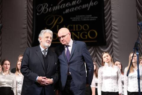 Spanish opera singer Placido Domingo (L) visits the Pyotr Tchaikovsky National Music Academy of Ukraine (NMAU) in Kyiv, capital of Ukraine, February 14, 2019. Ukrinform. Placido Domingo becomes honorary professor of Ukraine s Music Academy  Copyright: xDanilxShamkinx