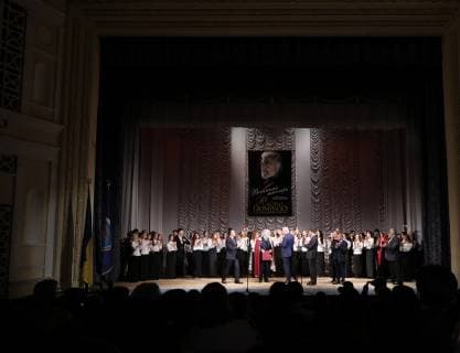 Spanish opera singer Placido Domingo (2nd L) accepts the Honorary Professor title at the Pyotr Tchaikovsky National Music Academy of Ukraine (NMAU) in Kyiv, capital of Ukraine, February 14, 2019. Ukrinform. Placido Domingo becomes honorary professor of Ukraine s Music Academy  Copyright: xDanilxShamkinx