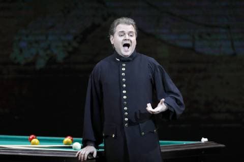 Moskau, Oper Der Teufel in der Liebe im Stanislawski- und Nemirowitsch-Dantschenko-Musiktheater MOSCOW, RUSSIA - FEBRUARY 15, 2019: Tenor Anton Rositsky in a scene from The Devil in Love opera staged by Alexander Titel at the Stanislavski and Nemirovich-Danchenko Moscow Academic Music Theatre. Artyom Geodakyan TASS  TS0A1397