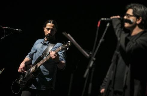(190216) -- TEHRAN, Feb. 16, 2019 -- Members of an Iranian rock band perform at a concert during the 34th Fajr International Music Festival in Tehran, Iran, Feb. 15, 2019. Ahmad Halabisaz) IRAN-TEHRAN-FAJR MUSIC FESTIVAL ROUELLExUMALI 