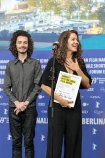 Director Eliza Capai and Yuri Amaral with the Amnesty International Film Award for the film ESPERO TUA YOUR TURN on the occasion of the award ceremony of the 69 International Film Festival Berlin snapshot photography xSeeliger