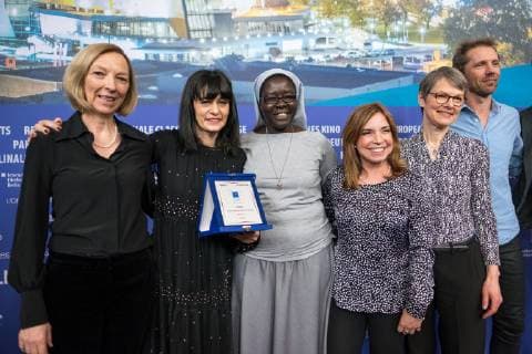 Award of the Ecumenical Jury Prize for the film GOD EXISTS HER NAME IS PETRUNYA at the 69th Berlin International Film Festival Award Ceremony snapshot photography xSeeliger