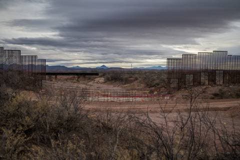 A section of the border fence in Naco, Arizona being replaced with modern barriers on February 14, 2019. US President Donald Trump has declared a National Emergency on Friday in order to help build the border wall along significant portions of the United States border with Mexico.  NAC2019021499 ARIANAxDREHSLER