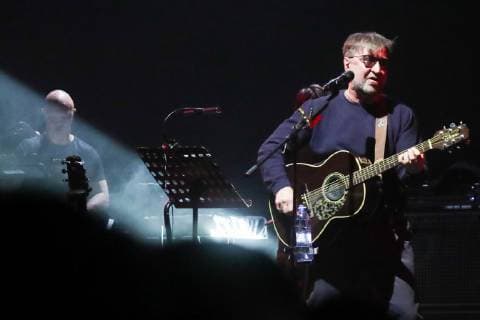 ST PETERSBURG, RUSSIA - FEBRUARY 16, 2019: Lead singer and guitarist Yuri Shevchuk of the DDT band performs at the 2019 Chartova Dyuzhina music award ceremony at VTB Ice Palace. Alexander Demianchuk TASS  TS0A155B