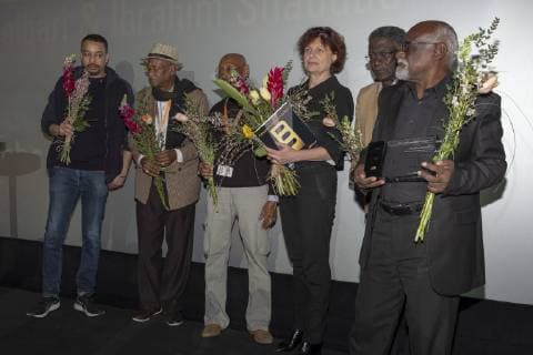Director Suhaib Gasmelbari with actors and film producer during the award ceremony of the Panorama Audience Prize PPP on the occasion of the 69th Berlin International Film Festival 69th Berlin International Film Festival Award Ceremony